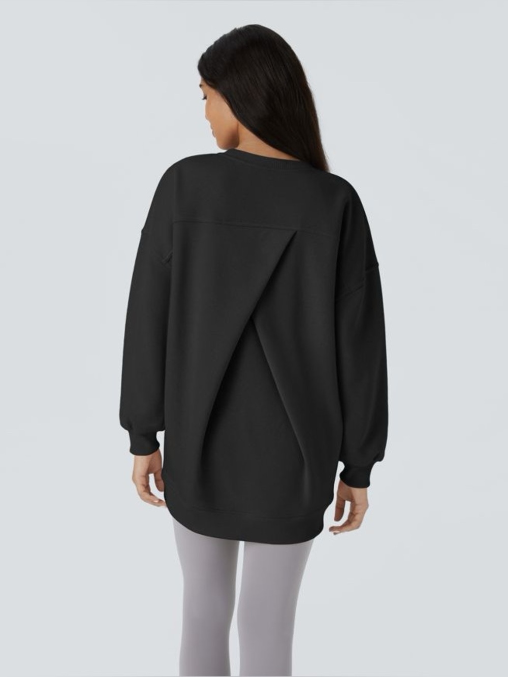 Round Neck Long Sleeve Pocket Oversize Fleece Casual Sweatshirt